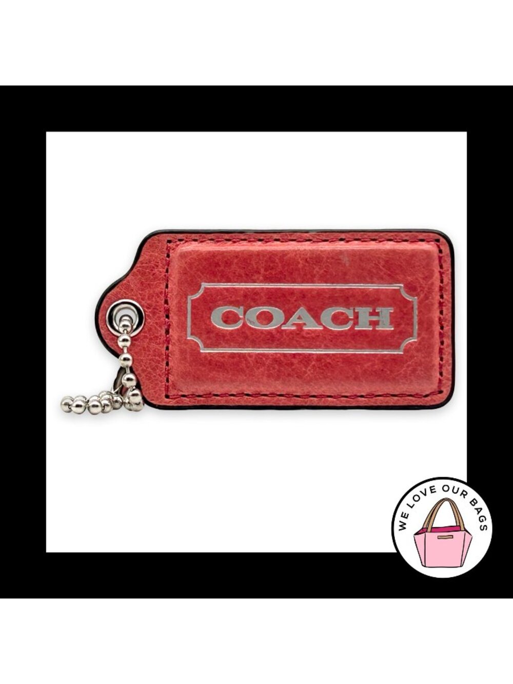 Rare COACH HANG TAG 3" Pink Bag Charm Keychain Fob Leather Nickel X-Large